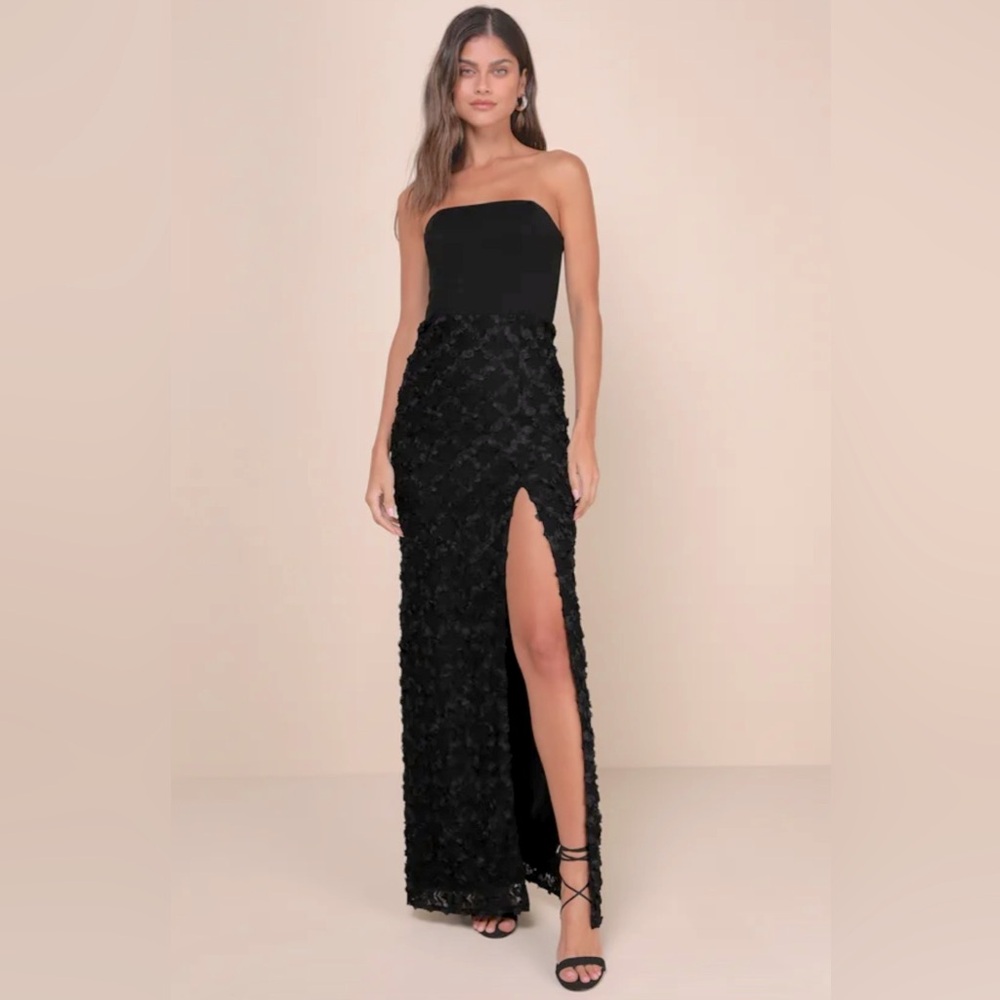 Ravishing Appeal Black 3D Floral Applique Strapless Maxi Dress NWOT SIZE SMALL